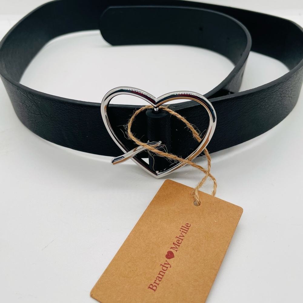 Brandy Melville Black Belt with Silver Heart Buckle